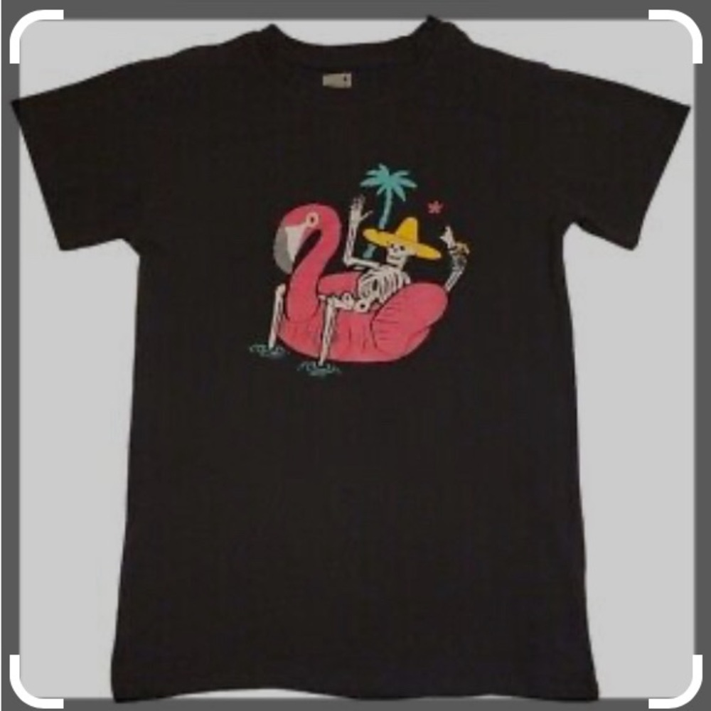 Black Short Sleeve Tee with Tropical Graphic